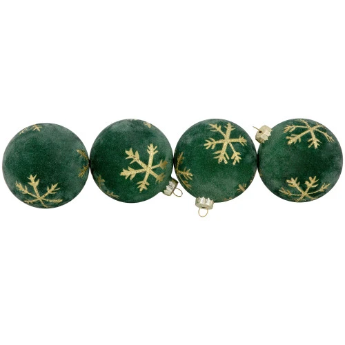Northlight 4ct Green Velvet Glass Christmas Ball Ornaments With Gold Snowflakes 3" (80mm) 7 Northlight 4ct Green Velvet Glass Christmas Ball Ornaments With Gold Snowflakes 3" (80mm) - Image 5