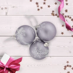 Northlight 3ct Purple Glass Ball Christmas Ornaments With Snowflakes 3" (80mm) -Christmas Decor Sale northlight eb94512 styled 94812.1671181276