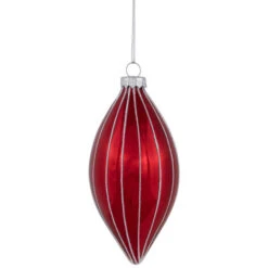 Northlight 5" Shiny Red And White Glittered Striped Glass Finial Christmas Ornament