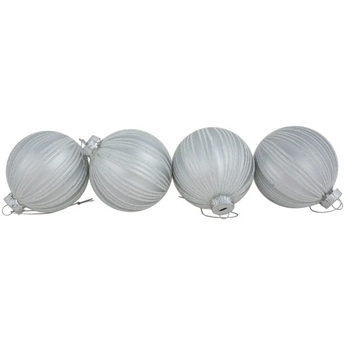 Northlight 4ct Silver And White Glitter Striped Glass Ball Christmas Ornaments 3" 5 Northlight 4ct Silver And White Glitter Striped Glass Ball Christmas Ornaments 3" - Image 3