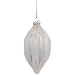 4.5" White And Silver Glitter Finial Glass Christmas Ornament