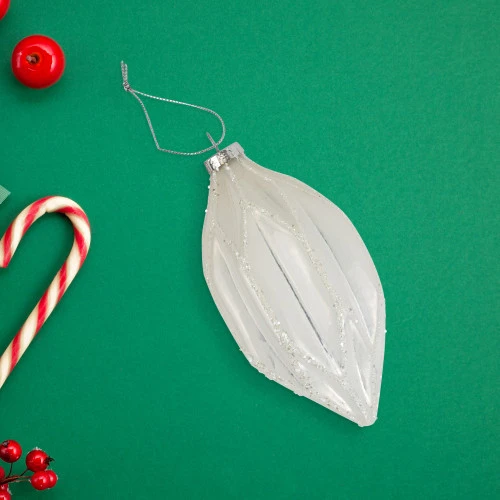 4.5" White And Silver Glitter Finial Glass Christmas Ornament 4 4.5" White And Silver Glitter Finial Glass Christmas Ornament - Image 2