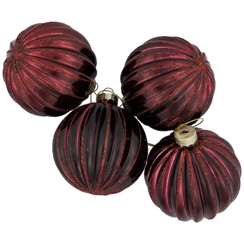 Northlight 4ct Shiny Maroon Glass Ball Christmas Ornaments 3" (80mm) 6 Northlight 4ct Shiny Maroon Glass Ball Christmas Ornaments 3" (80mm) - Image 4