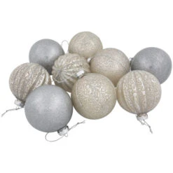 Northlight Glittered And Matte Finish Christmas Glass Ball Ornaments - 3" (80mm) - Silver - 9ct -Christmas Decor Sale northlight eb94973 06 19814.1695744026