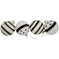 Northlight Shiny Finish Striped Christmas Glass Ball Ornaments - 3" (80mm) - White And Black - Set Of 4 -Christmas Decor Sale northlight eb94975 03 28910.1695744010