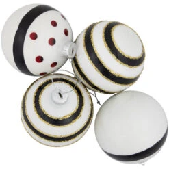 Northlight Shiny Finish Striped Christmas Glass Ball Ornaments - 3" (80mm) - White And Black - Set Of 4 -Christmas Decor Sale northlight eb94975 04 73080.1695744009