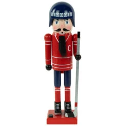 Northlight 14" Blue And Red Wooden Christmas Ice Hockey Player Nutcracker