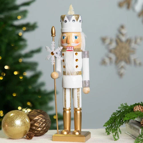 Northlight Glittered Nutcracker With Snowflake Scepter Christmas Figure - 15" - White 3 Northlight Glittered Nutcracker With Snowflake Scepter Christmas Figure - 15" - White
