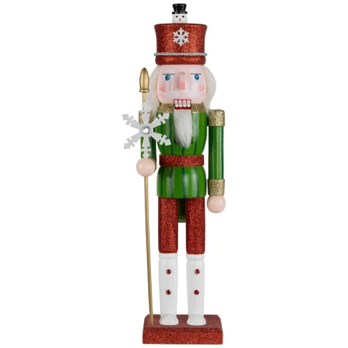 Northlight Glittered Nutcracker With Snowflake Scepter Christmas Figure - 15" - Red And Green 4 Northlight Glittered Nutcracker With Snowflake Scepter Christmas Figure - 15" - Red And Green - Image 2