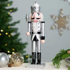 Northlight Jeweled Christmas Nutcracker Figure - 14" - Silver And Black