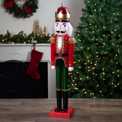 Northlight 35.5" Red And Green Velvet Wooden Christmas Nutcracker King 4 Northlight 35.5" Red And Green Velvet Wooden Christmas Nutcracker King - Image 2