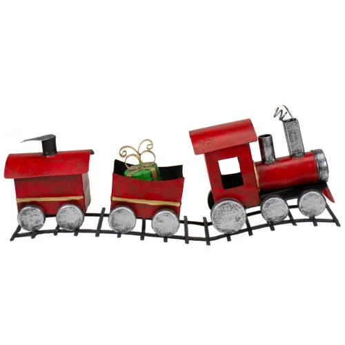Triple Car Metal Train Christmas Decoration - 15" - Red And Silver 3 Triple Car Metal Train Christmas Decoration - 15" - Red And Silver