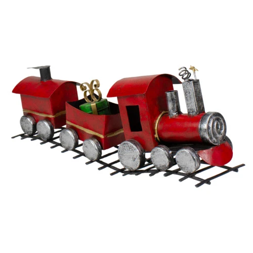 Triple Car Metal Train Christmas Decoration - 15" - Red And Silver 4 Triple Car Metal Train Christmas Decoration - 15" - Red And Silver - Image 2