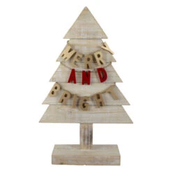 Northlight Wooden Tree "Merry And Bright" Christmas Decoration - 23" - Gold And Red