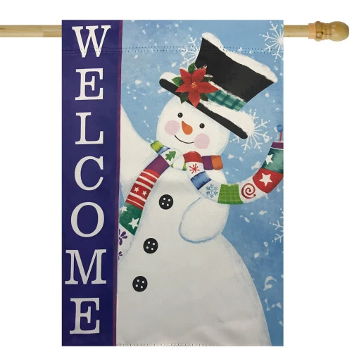 Northlight Blue And White Happy Snowman Welcome Outdoor House Flag 28" X 40" 3 Northlight Blue And White Happy Snowman Welcome Outdoor House Flag 28" X 40"