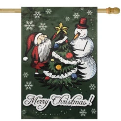 Northlight Merry Christmas Santa And Snowman Outside House Flag 28" X 40"