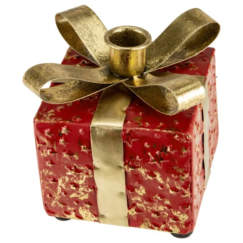 Northlight 4.5" Red Metal Gift Box Christmas Taper Candle Holder 6 Northlight 4.5" Red Metal Gift Box Christmas Taper Candle Holder - Image 4