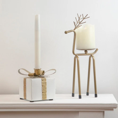 Northlight 4.5" White Metal Gift Box Christmas Taper Candle Holder 4 Northlight 4.5" White Metal Gift Box Christmas Taper Candle Holder - Image 2