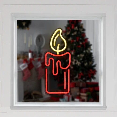 Northlight 12" Red LED Lighted Neon Style Red Candle Christmas Window Silhouette 4 Northlight 12" Red LED Lighted Neon Style Red Candle Christmas Window Silhouette - Image 2