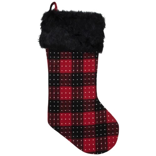 Northlight 21.5" Red And Black Plaid With Dots And Faux Fur Cuff Christmas Stocking 3 Northlight 21.5" Red And Black Plaid With Dots And Faux Fur Cuff Christmas Stocking