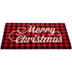 Red And Black Plaid "Merry Christmas" Natural Coir Christmas Outdoor Doormat 18" X 30" -Christmas Decor Sale northlight fw94657 2 44574.1693409624