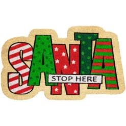 Northlight Red And Green "Santa Stop Here" Outdoor Christmas Doormat 18" X 30"
