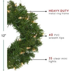 Northlight Pre-Lit Deluxe Windsor Pine Artificial Christmas Wreath - 12-Inch, Clear Lights -Christmas Decor Sale northlight gb20yww812 gr thumbnail 68102.1665591524