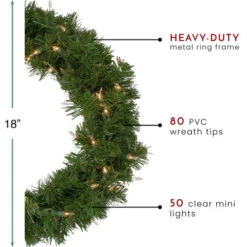 Northlight Deluxe Windsor Pine Artificial Christmas Wreath - 18" - Clear Lights -Christmas Decor Sale northlight gb20yww818 gr thumbnail 92883.1603332193