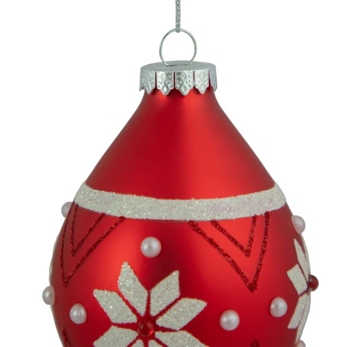Northlight 5.25" Glittered Red And White Snowflake Glass Finial Christmas Ornament 7 Northlight 5.25" Glittered Red And White Snowflake Glass Finial Christmas Ornament - Image 5