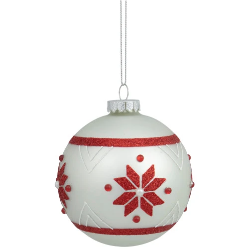 Northlight 4" Glittered Snowflake Glass Christmas Ball Ornament 5 Northlight 4" Glittered Snowflake Glass Christmas Ball Ornament - Image 3