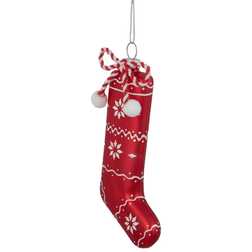 Northlight 5" Red And White Christmas Stocking Glass Ornament 7 Northlight 5" Red And White Christmas Stocking Glass Ornament - Image 5