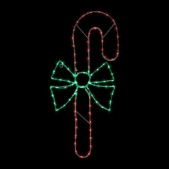 Northlight 28" Green And White LED Lighted Candy Cane With Bow Christmas Window Silhouette