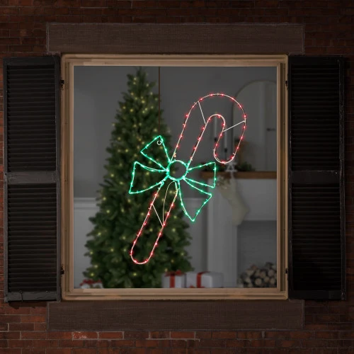 Northlight 28" Green And White LED Lighted Candy Cane With Bow Christmas Window Silhouette 4 Northlight 28" Green And White LED Lighted Candy Cane With Bow Christmas Window Silhouette - Image 2