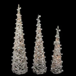 Northlight LED Lighted Glittered Cone Tree Christmas Decorations - 39.25" - White - Set Of 3 -Christmas Decor Sale northlight h36267 1 on20black 19188.1672391746