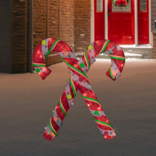 Northlight Lighted Sisal Double Candy Cane Christmas Outdoor Decoration - 26" - Clear Lights 4 Northlight Lighted Sisal Double Candy Cane Christmas Outdoor Decoration - 26" - Clear Lights - Image 2