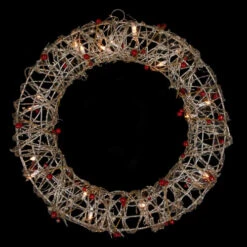 Northlight 18" Pre-Lit Champagne Gold Glittered Rattan Berry Artificial Christmas Wreath - Clear Lights -Christmas Decor Sale northlight h85239 1 on20black 83214.1668673768