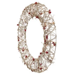 Northlight 18" Pre-Lit Champagne Gold Glittered Rattan Berry Artificial Christmas Wreath - Clear Lights -Christmas Decor Sale northlight h85239 2 33149.1669192839