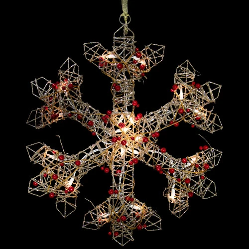 Northlight 19" Lighted Silver Glittered Berry Rattan Snowflake Christmas Window Decoration 9 Northlight 19" Lighted Silver Glittered Berry Rattan Snowflake Christmas Window Decoration - Image 7