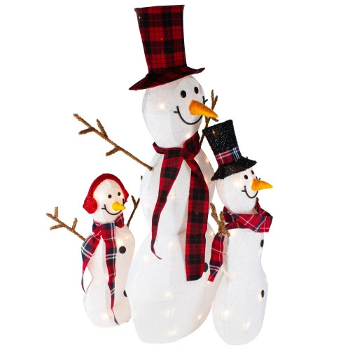 Northlight Lighted Tinsel Snowmen Family Christmas Outdoor Decorations - Clear Lights - Set Of 3 5 Northlight Lighted Tinsel Snowmen Family Christmas Outdoor Decorations - Clear Lights - Set Of 3 - Image 3