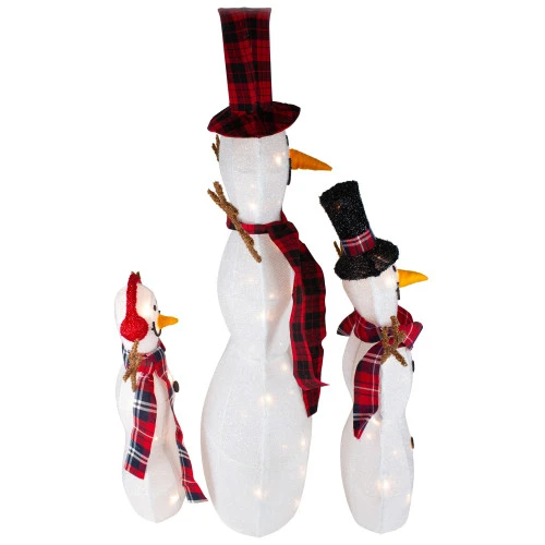 Northlight Lighted Tinsel Snowmen Family Christmas Outdoor Decorations - Clear Lights - Set Of 3 6 Northlight Lighted Tinsel Snowmen Family Christmas Outdoor Decorations - Clear Lights - Set Of 3 - Image 4