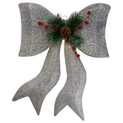 Northlight LED Lighted Gradient Mesh Bow Christmas Decoration - 22" - Silver Finish - Warm White