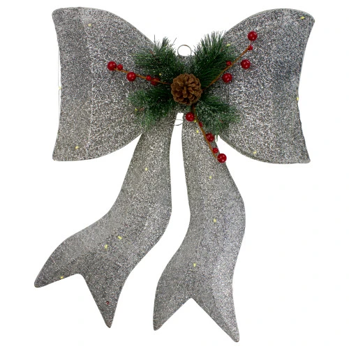 Northlight LED Lighted Gradient Mesh Bow Christmas Decoration - 22" - Silver Finish - Warm White 3 Northlight LED Lighted Gradient Mesh Bow Christmas Decoration - 22" - Silver Finish - Warm White