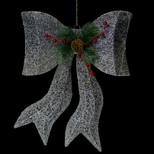 Northlight LED Lighted Gradient Mesh Bow Christmas Decoration - 22" - Silver Finish - Warm White 7 Northlight LED Lighted Gradient Mesh Bow Christmas Decoration - 22" - Silver Finish - Warm White - Image 5