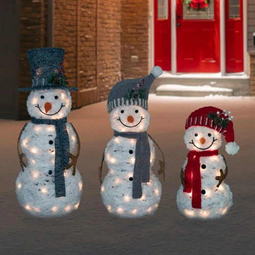 Northlight Lighted Snowman Family Outdoor Christmas Decoration - 39.5" - Warm White - Set Of 3 4 Northlight Lighted Snowman Family Outdoor Christmas Decoration - 39.5" - Warm White - Set Of 3 - Image 2