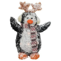 Northlight Lighted Snowy Penguin In Antler Hat Outdoor Christmas Decoration - 22" - Warm White