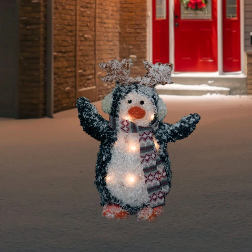 Northlight Lighted Snowy Penguin In Antler Hat Outdoor Christmas Decoration - 22" - Warm White 4 Northlight Lighted Snowy Penguin In Antler Hat Outdoor Christmas Decoration - 22" - Warm White - Image 2
