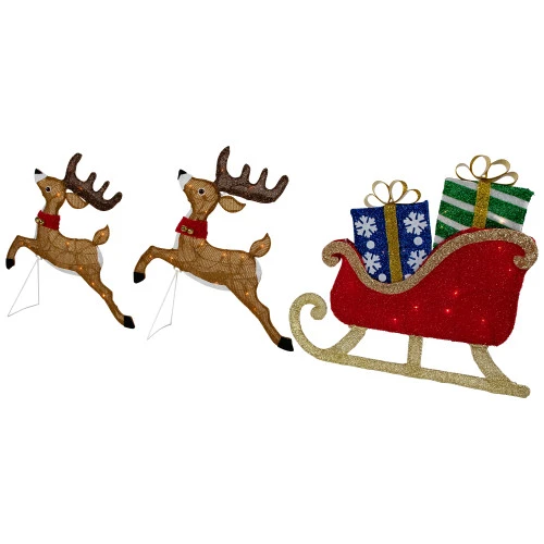 Northlight Set Of 3 Lighted Reindeer And Sleigh Outdoor Christmas Decoration 25.25" 5 Northlight Set Of 3 Lighted Reindeer And Sleigh Outdoor Christmas Decoration 25.25" - Image 3