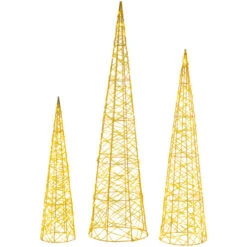 Northlight Set Of 3 LED Twinkle Lighted Gold Mesh Cone Trees Outdoor Christmas Decorations 39.5"