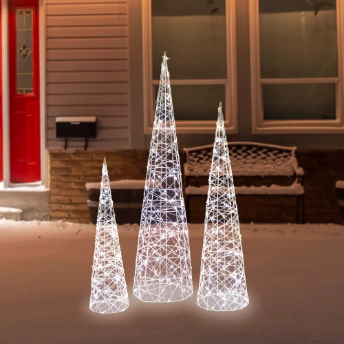 Northlight Set Of 3 LED Lighted Twinkling Cone Trees Christmas Yard Decoration - Cool White Lights 4 Northlight Set Of 3 LED Lighted Twinkling Cone Trees Christmas Yard Decoration - Cool White Lights - Image 2