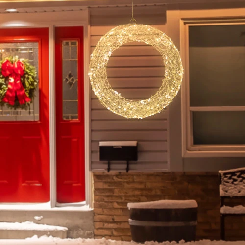 Northlight 18" LED Lighted Gold Wire Wreath Outdoor Christmas Decoration 4 Northlight 18" LED Lighted Gold Wire Wreath Outdoor Christmas Decoration - Image 2